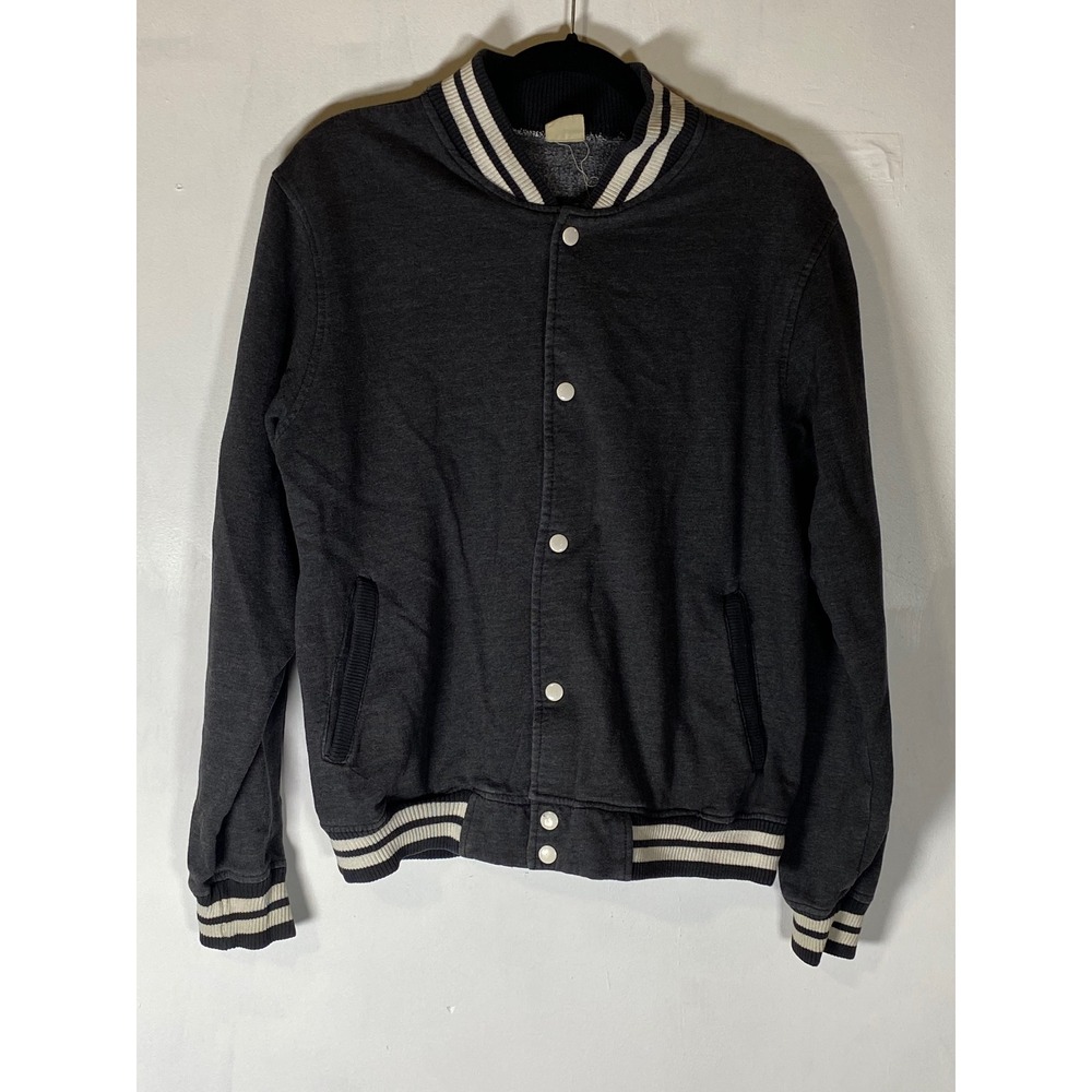 Vintage Varsity Jacket Medium Gray Snap Front 100%‎ Cotton Preppy Rugby Athletic